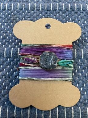 Multicolor Silk Wrap Bracelet with Druzy Stone